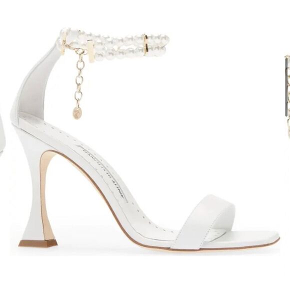 Manolo Blahnik Charona Imitation Pearl Ankle Strap Sandal NWOB Size 35 1/2 - Picture 3 of 9